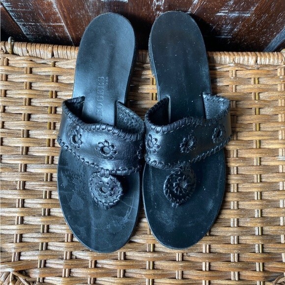 Jack Rogers - Black Leather Navajo Classic Sandal - Size 7M - Picture 4 of 5